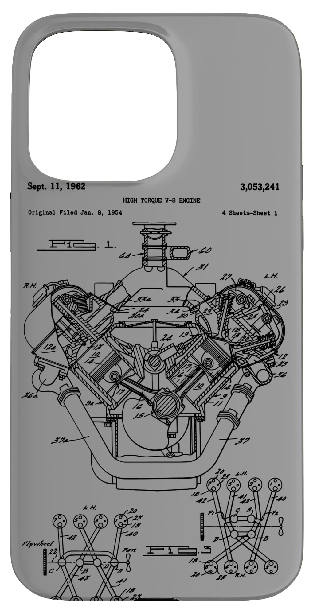 Vintage Engine Block Blueprint Diagram – Men's Car Graphic Case for iPhone 15 Pro Max