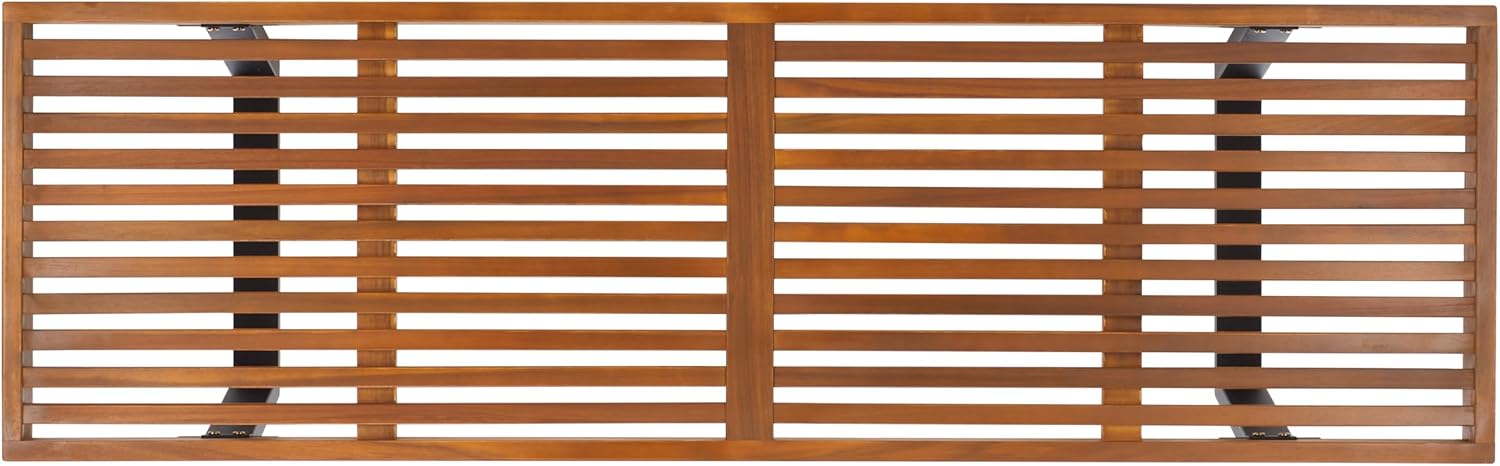 SAFAVIEH Outdoor Patio Furniture Heather Natural Brown Solid Wood & Black Legs 60-inch Steel Bench