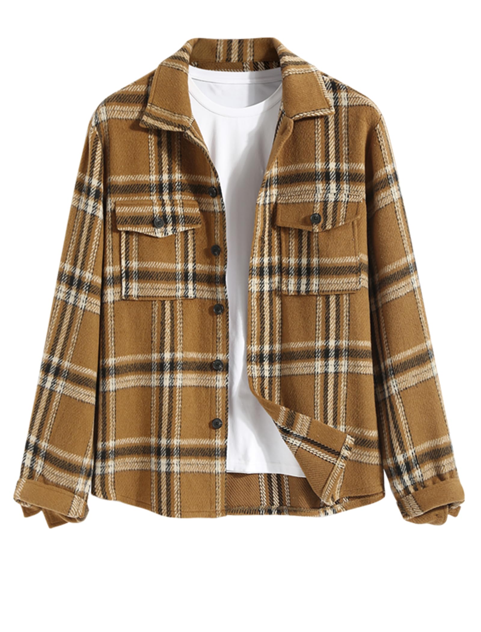 ZAFUL Unisex Plaid Flannel Shirt Jacket Button Down Long Sleeve Pocket Coat Outwear