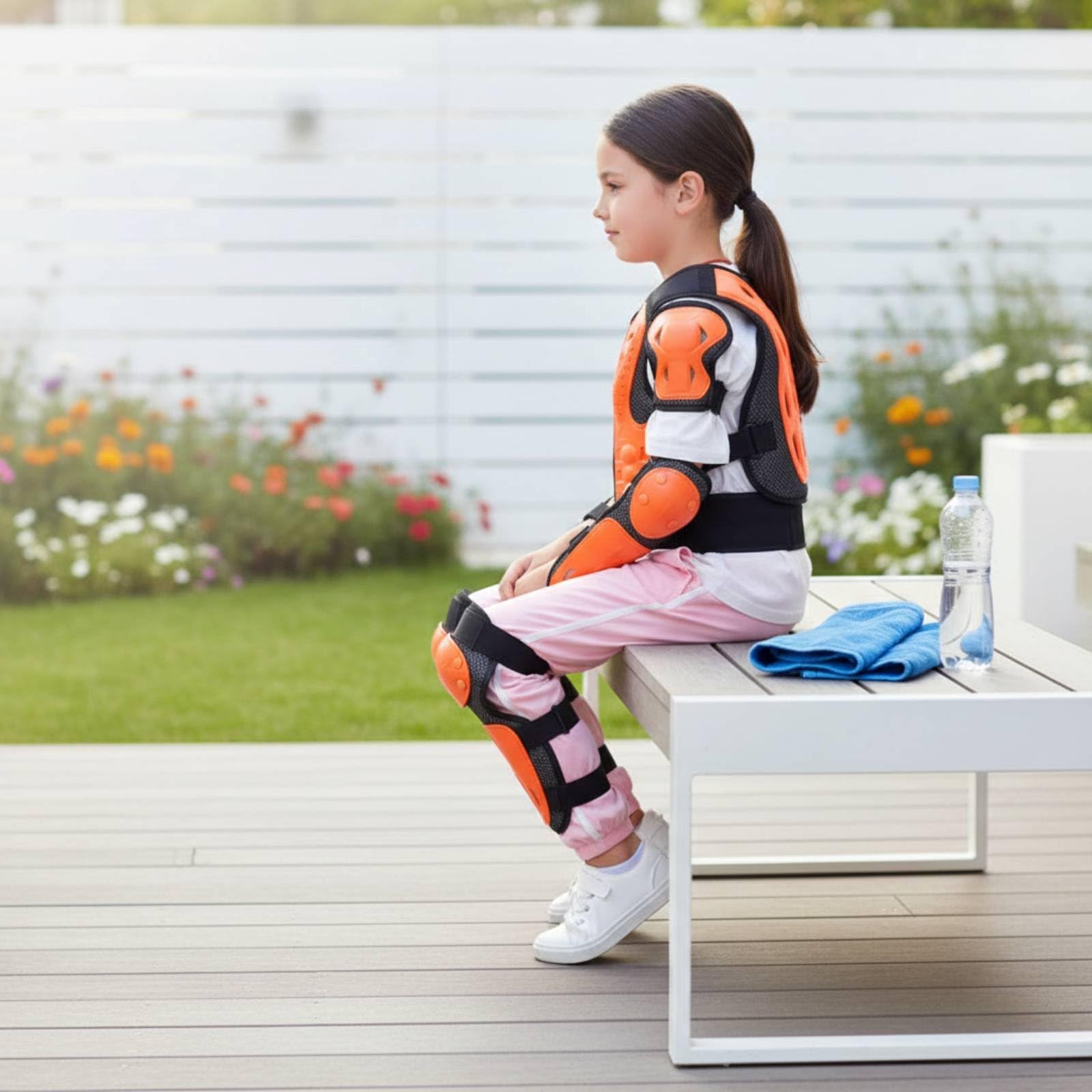 5 Pièces Armure de Protection Enfant Kit de Protection Gilet Coudières Genouillères Soutien Confortable Respirant Sangles Élastiques Réglables Convient au Skate BMX Loisirs Extérieurs