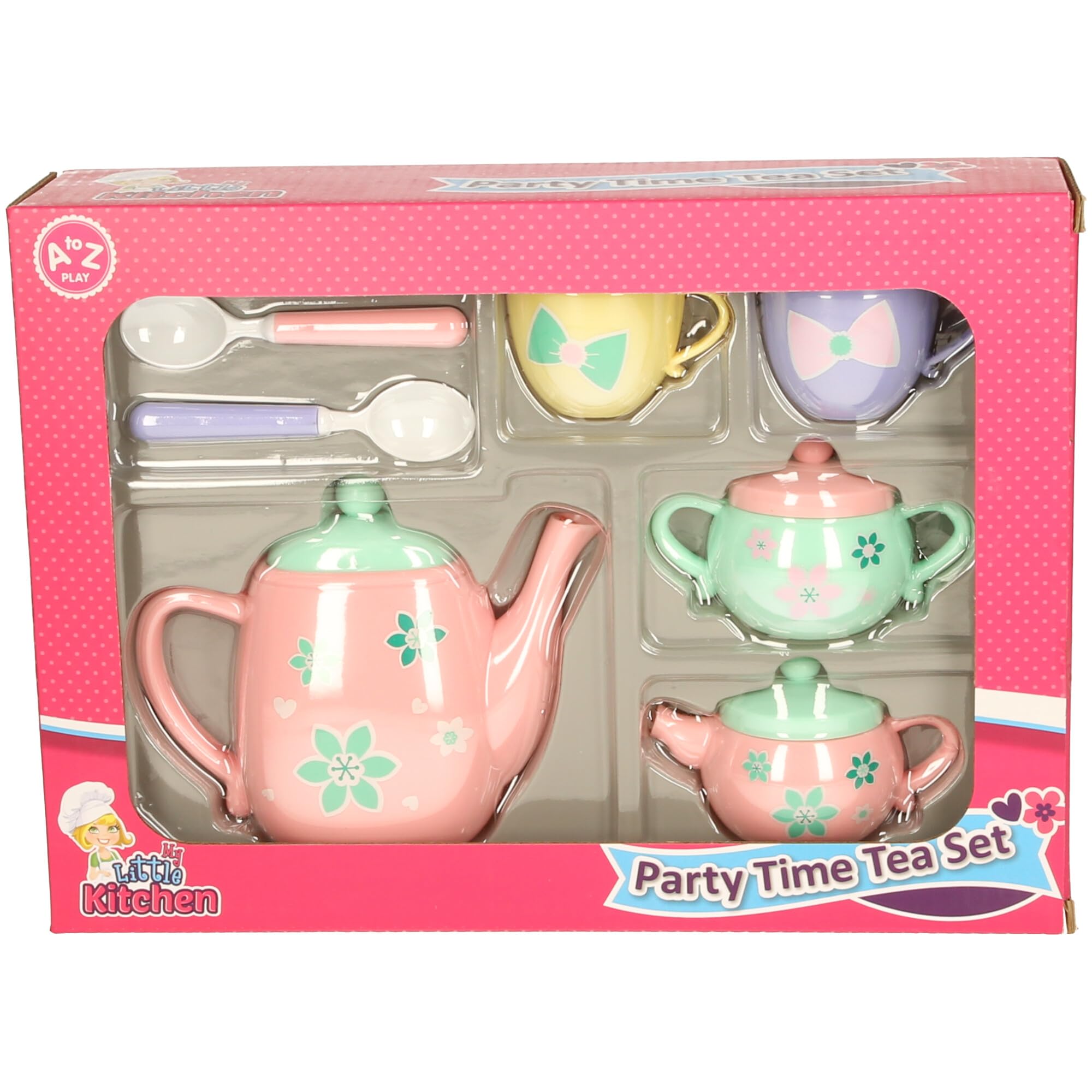 Little Kitchen Party Time Tea Set, Kids Pretend Play Set including Teapot, Cups and Accessories, Ages 4-7, Pink and Pastel Colours - Image 3