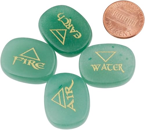 Miniatura 2 de mookaitedecor 4 piedras de aventurina verde, símbolos triangulares grabados, piedras de palma pulidas para curación de cristales de Reiki