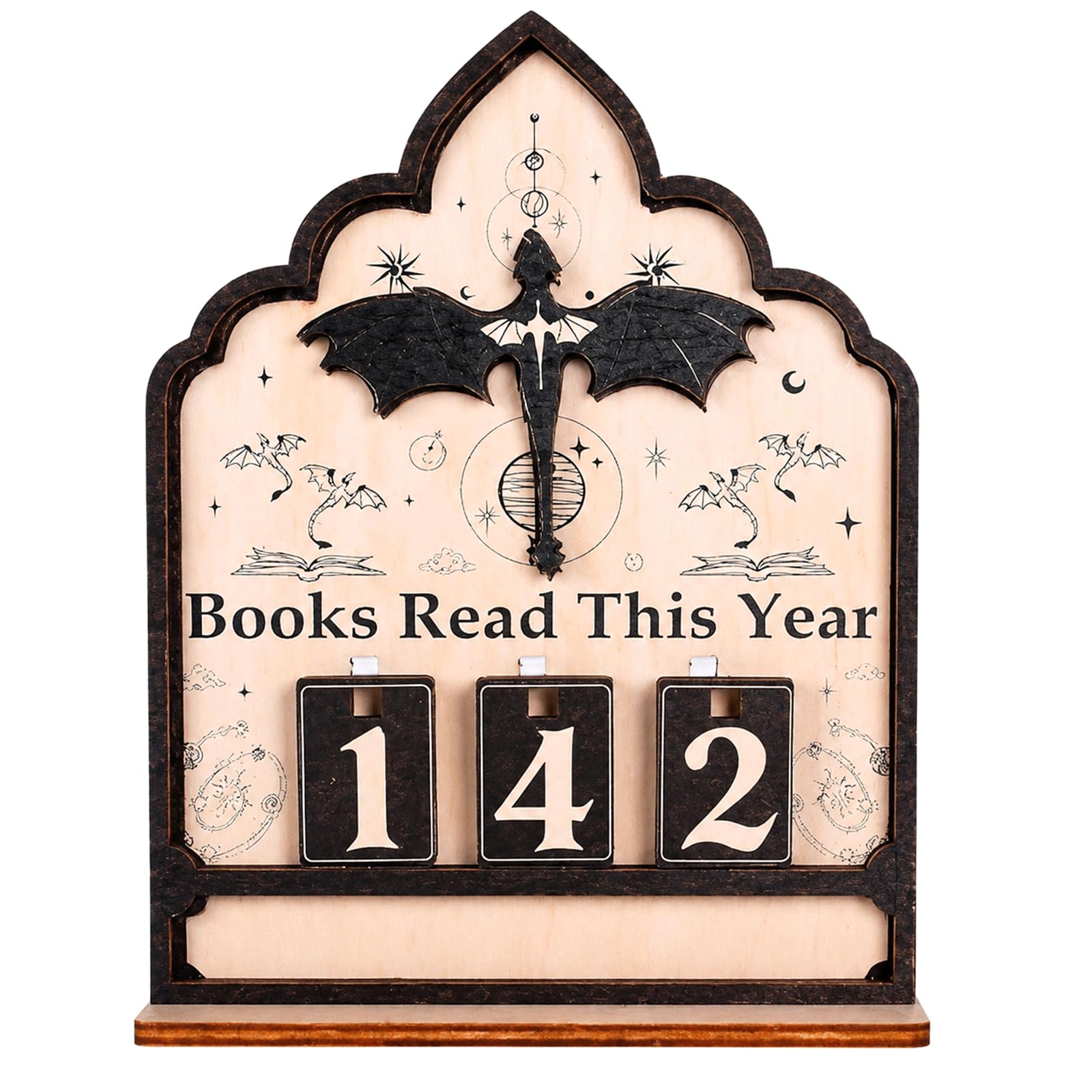 Books Read This Year Counter, Pterosaur Book Tracker with 30 Number Cards, Wooden Reading Track for Home & Office Decoration, Fantasy Style Reading Progress Indicator, Book Gifts for Book Lovers