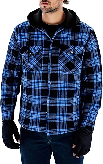 Mens Flannel Shirts Fall Fleece Sherpa Lined Plaid Jackets Soft Warm Winter Outwear Full Zip Up Hoodie with Pockets