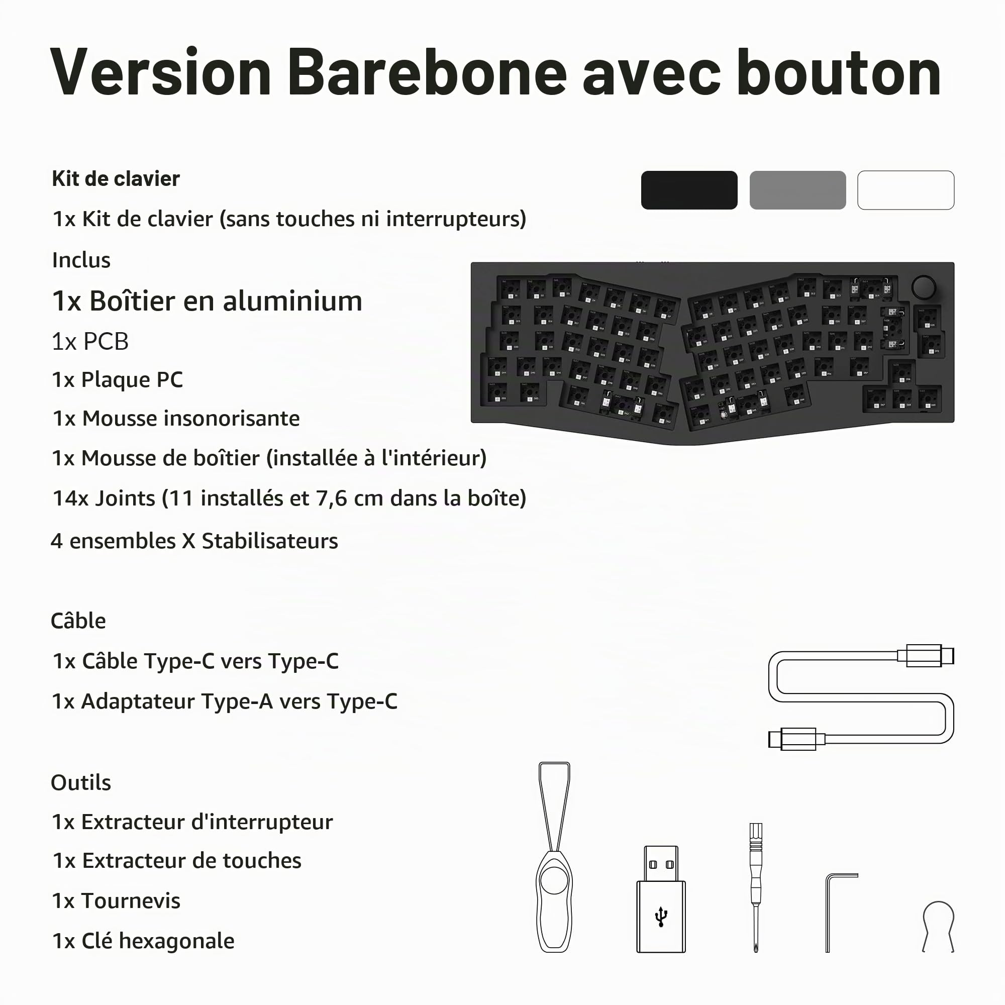 Keychron Q8 Pro Kit Clavier Mécanique Alice 65% en ISO, Corps en Aluminium CNC, Kit Barebone Gaming à Monter Soi-même, Programmable QMK/Via, RGB, Bluetooth 5.1/Filaire, pour Mac, Windows - Noir