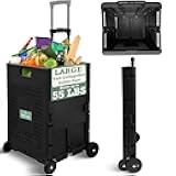 Inspired Living Collapsible Ultra-Slim Pack-N-Roll 4 Wheel Utility Cart, Upto 55 Lbs,Telescopic Handle,durable for Home, Garden, Shopping, Office, School, Laundry, Folds down to 3