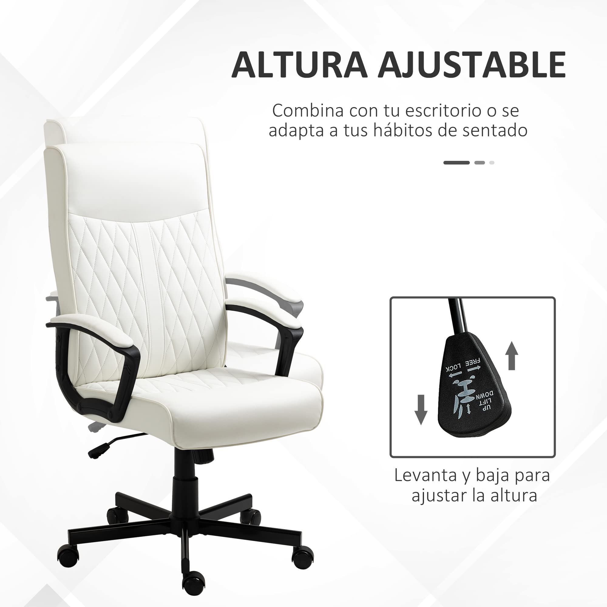 Vinsetto Silla de Oficina Giratoria 120 kg 65x72x102-112,5 cm Blanco Roto