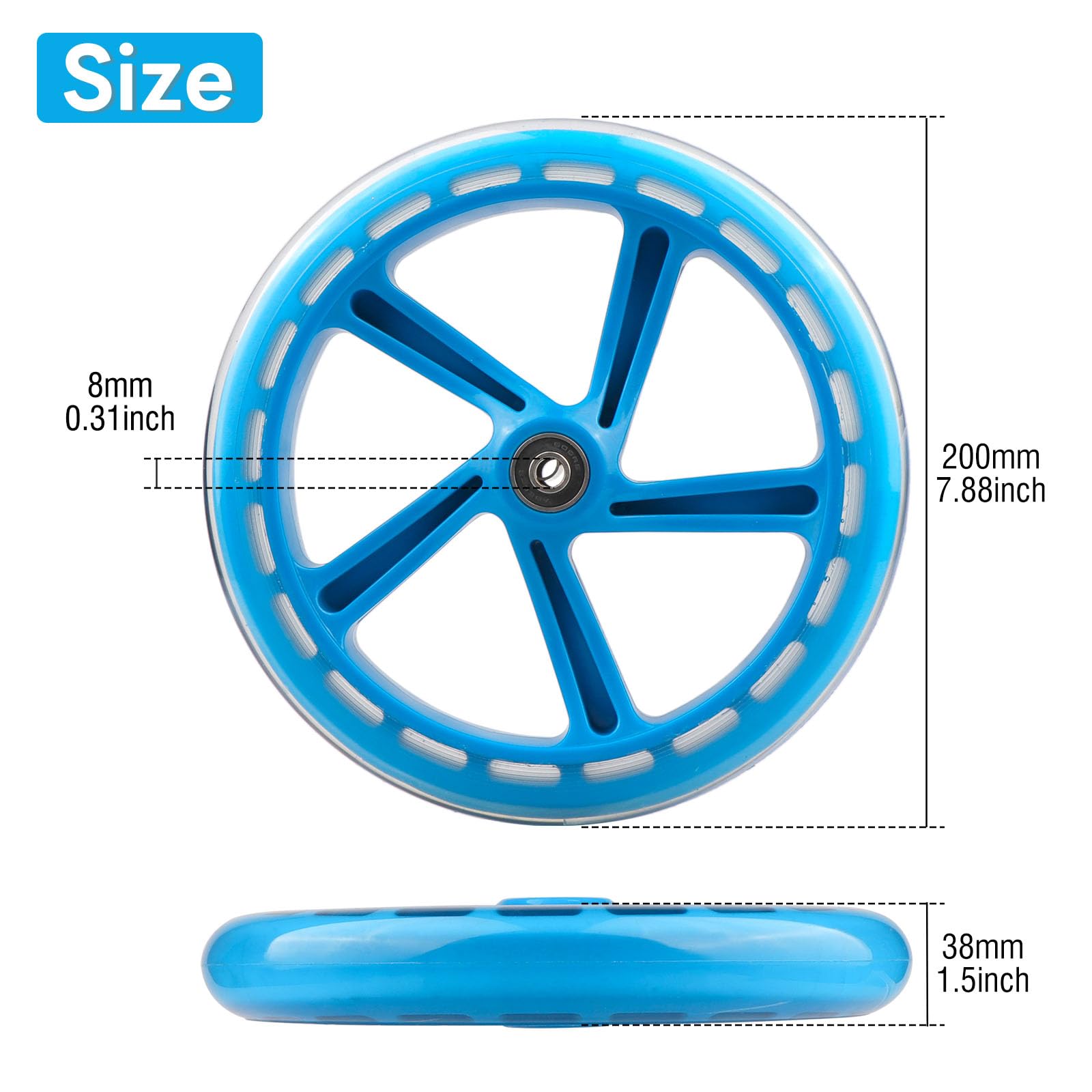 Lot de 2 roues de rechange pour trottinette Razor A5 - En polyuréthane - 200 mm - Pour enfant et adulte - Bleu