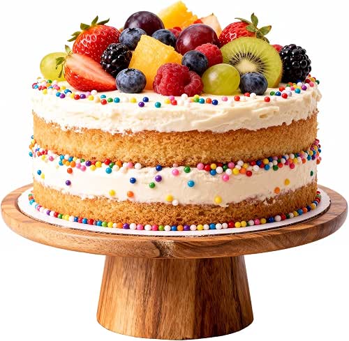 1 Pcs Acacia Wood Revolving Cake Stand, 11.5" Multi-function Wooden