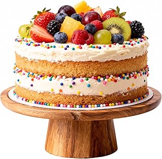 Aulufft 1 Pcs Acacia Wood Revolving Cake Stand, 11.5" Multi-function Wooden Cake Stand, 3.15" High Pine Dessert Display Holder for Anniversary Party Home Kitchen Centerpiece Decor