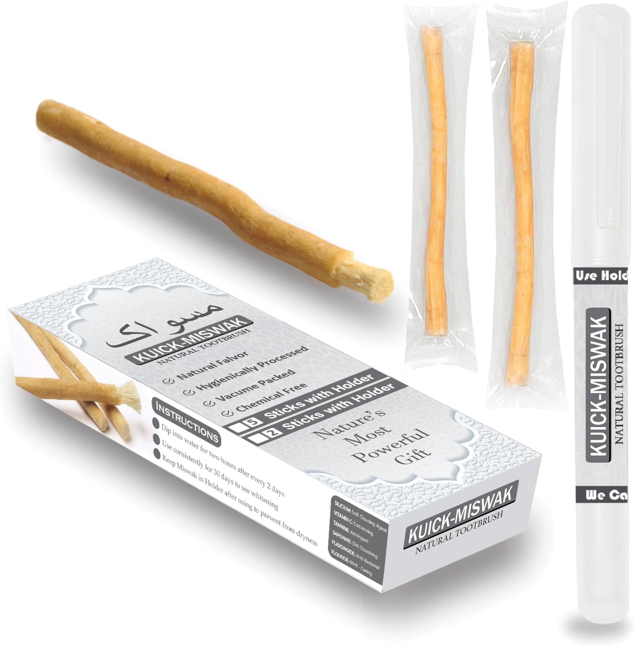Natural Maswak Stick| Chewable Toothbrush | Organic Teeth Cleaning & Whitening | Natural Tooth Brush | 02 Maswak with one Holder | Vacuum Sealed for Freshness | Oral Care & Healthy Gums ู
ุณูุงู
