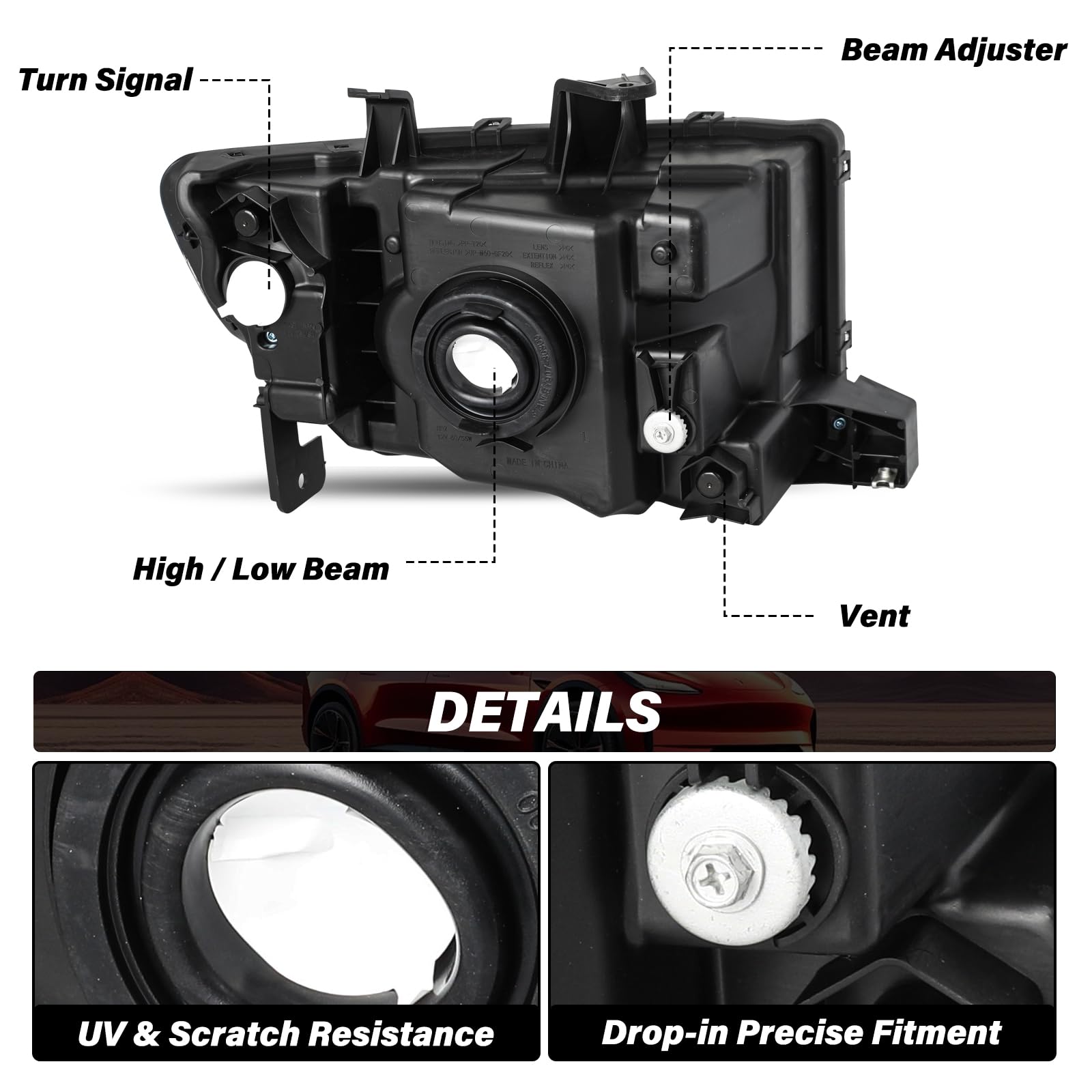 Rhegene Head Light Lamp Assembly Kit Motorcycle New Headlight for