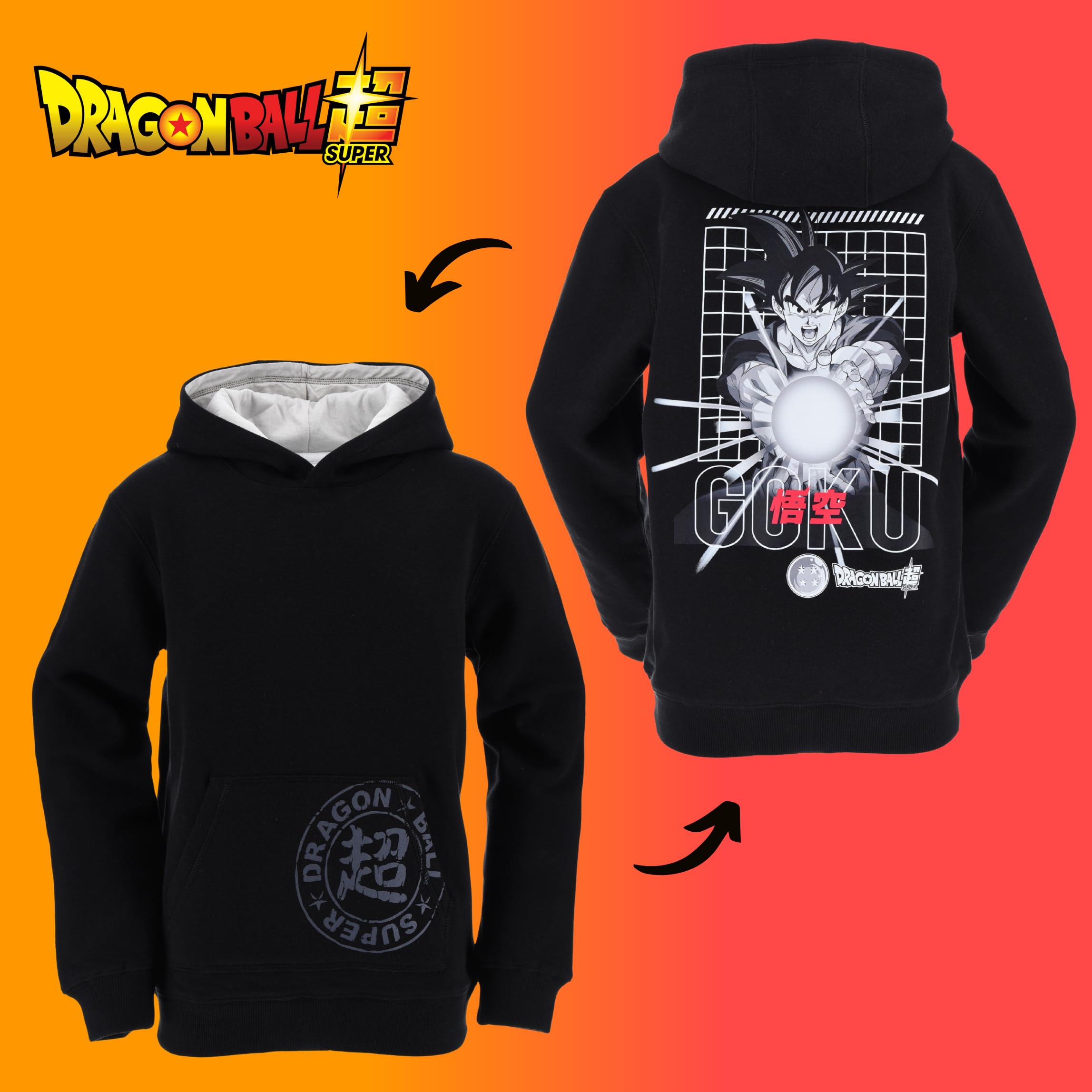 Dragon Ball Z Sudadera para Niño, Sueter Diseño Goku Clasico, Sudadera con Capucha, Regalo para Adolescentes, Tallas 10 a 16 Años