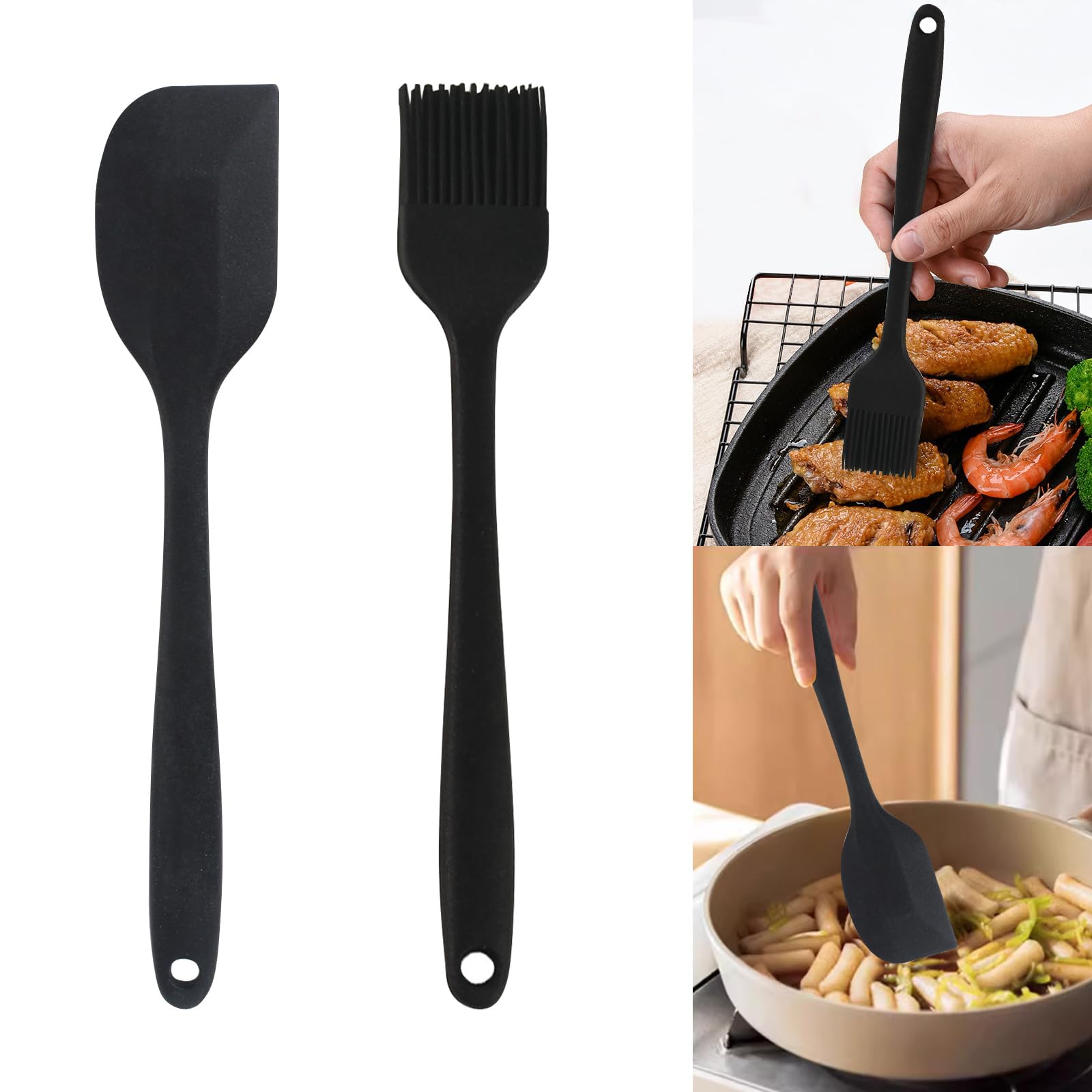 Coollooda 料理ブラシ 油ブラシ スクレーパー (2個セット) シリコン製 ゴムヘラ キッチンツール 調理用具 耐熱 キッチンツール 食洗器対応 ベーキング ブラシ ペストリー作り 多機能なキッチン用ハケ BBQやベーキングに適した料理ブラシ（ブラック） [並行輸入品]