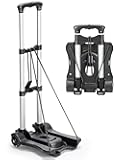 Small Folding Hand Truck Dolly with 2 Wheels, Foldable Luggage Cart, Lightweight Aluminum Collapsible Trolly Portable Dolly for Moving Airport Travel Use