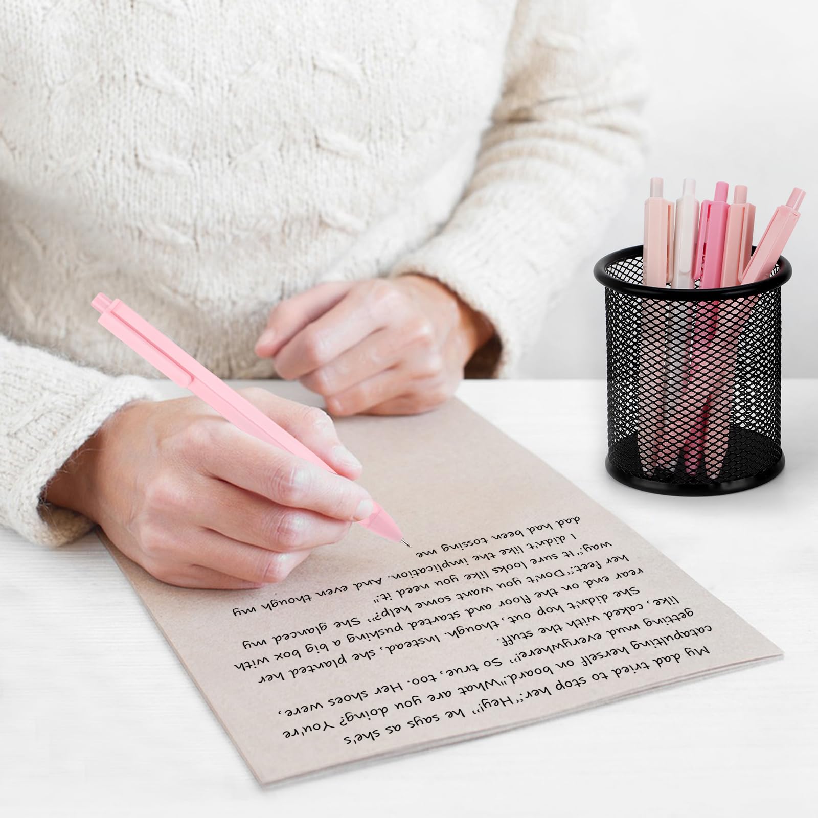 Ästhetische Kugelschreiberstifte （Macaron Rosa） Pastell Roller Kugelstifte, 0,5 mm Einziehbare Gel - Tintenstifte | Schwarze Tinte | Netter Ball Point Pen - Pack von 5