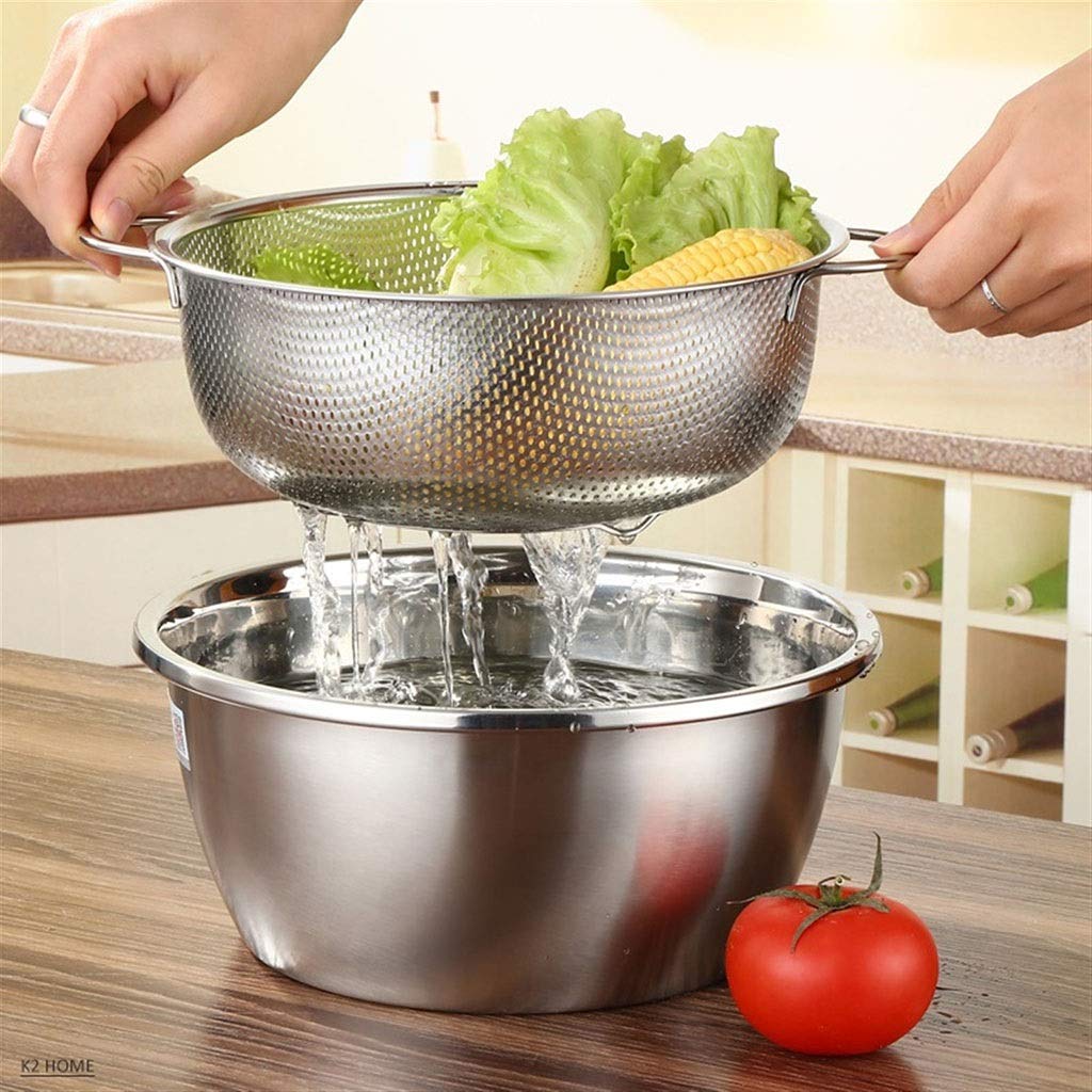 1 Unids Malla De Acero Inoxidable De Malla Fina, 195 Mm / 225 Mm / 255mm / 285mm Hortalizas Colador, Cesta De Lavado De Fregadero De Cocina con Dos Asas (Solo Filtro) (Size : Diameter 255mm)