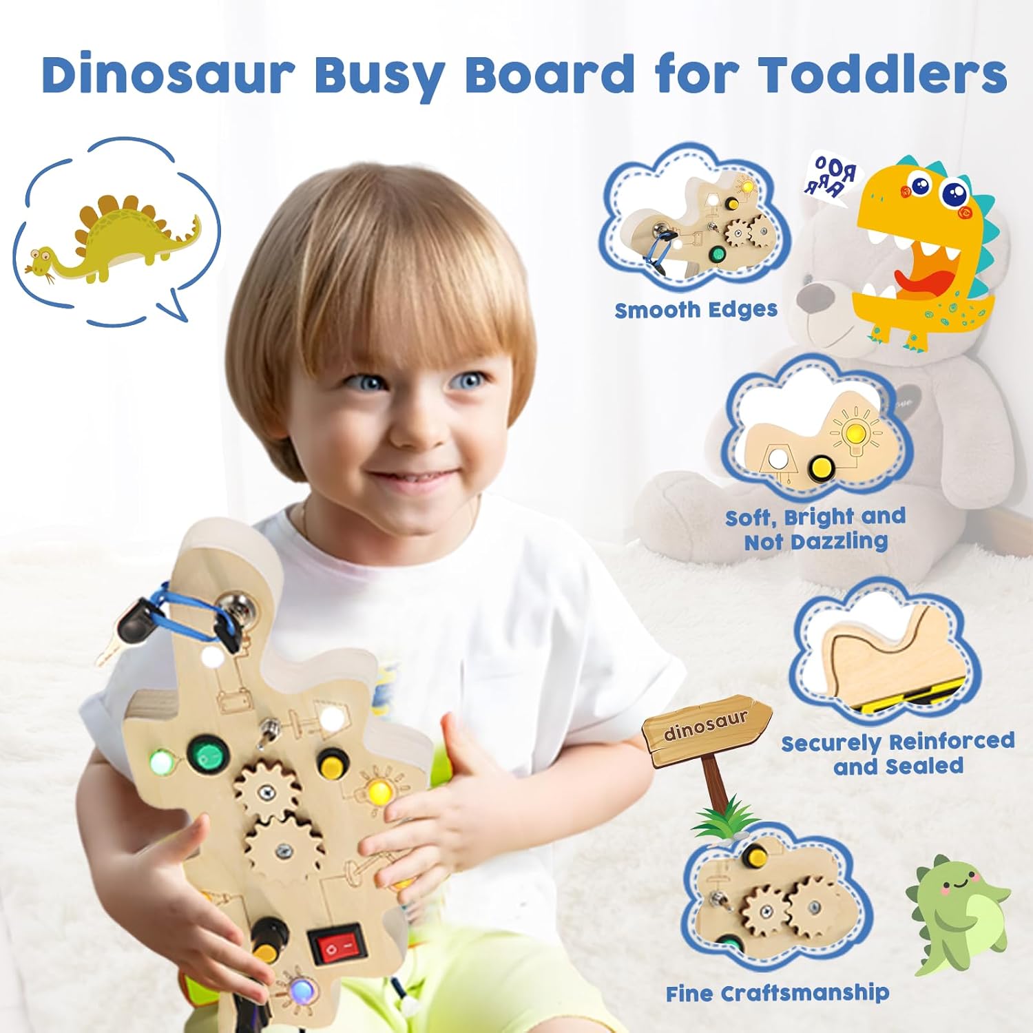 Wooden Busy Board With Led Light Switch Toys for Toddlers,Sensory Board Toy,Baby Activity Button Toy Light Switch Toys Travel Toys,Gifts for 3-5 Year Old Kids,Montessori Toys for 3+ Year Old(Dinosaur) Wooden Busy Board With Led Light Switch Toys for Toddlers,Sensory Board Toy,Baby Activity Button Toy Light Switch Toys Travel Toys,Gifts for 3-5 Year Old Kids,Montessori Toys for 3+ Year Old(Dinosaur)