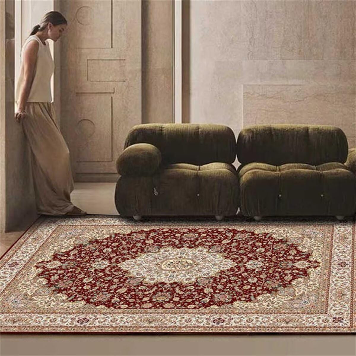 Moquette intérieure rouge 60x90cm et tapis de chambre au motif carreaux de ciment