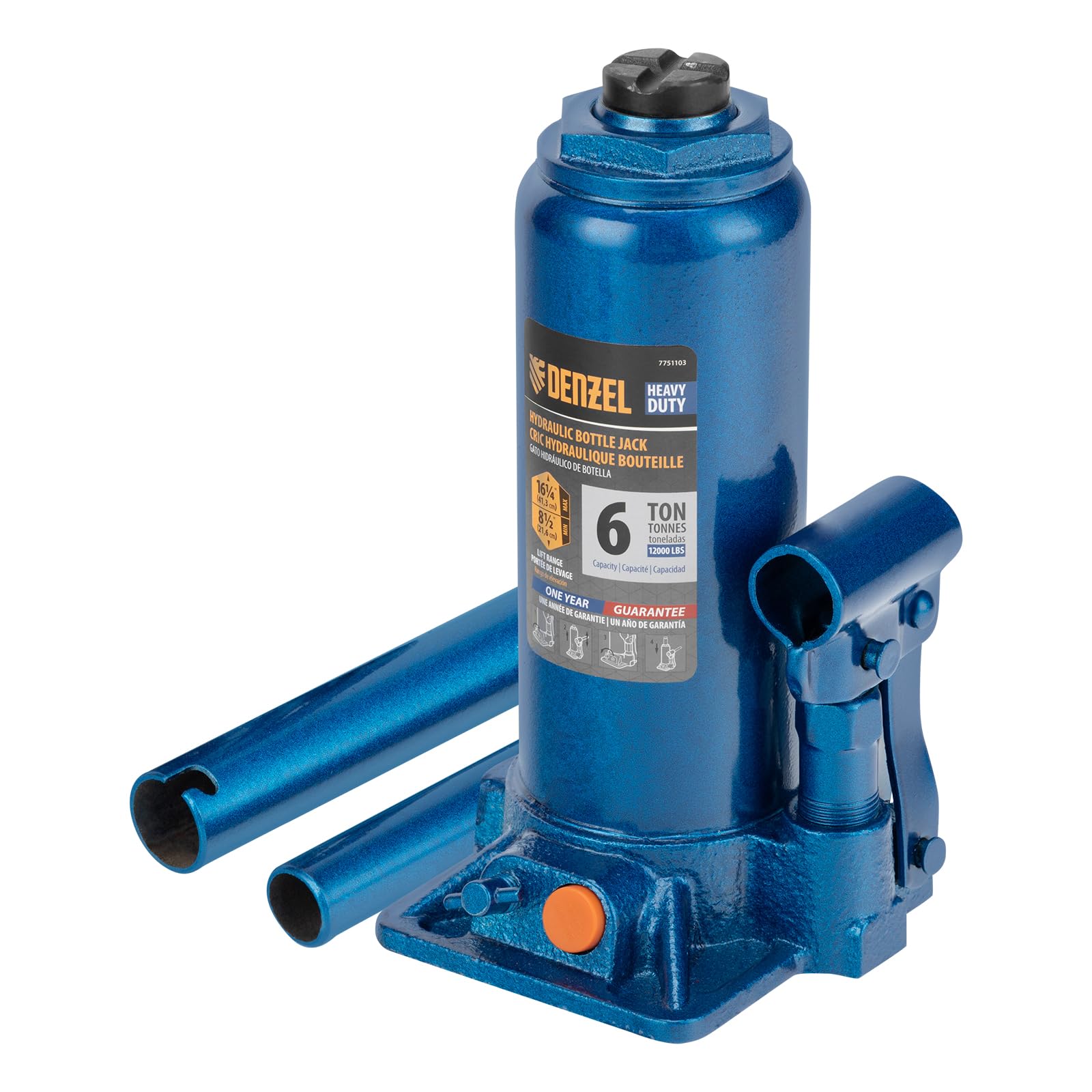 Denzel 6-Ton Hydraulic Bottle Jack – Heavy-Duty Car Jack with 8 1/2"- 16 1/4" Lifting Range – Reliable Automotive Tool with 1-Year Guarantee