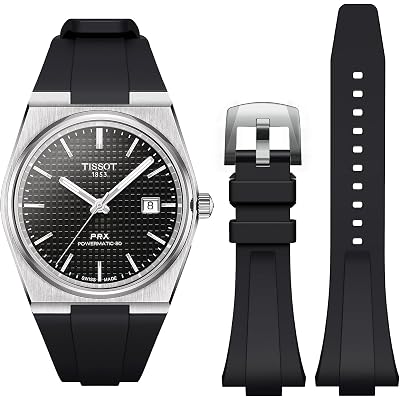 Tissot PRX Watch Band - Soft Fluororubber Replacement Strap for 40mm Series, 12mm FKM Band for Men and Women