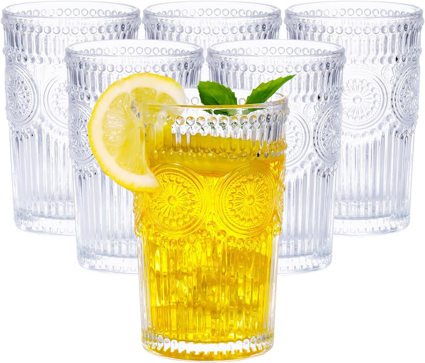 Vintage Glassware Romantic Drinking Glasses 12 oz Cocktail Glasses Set of 6