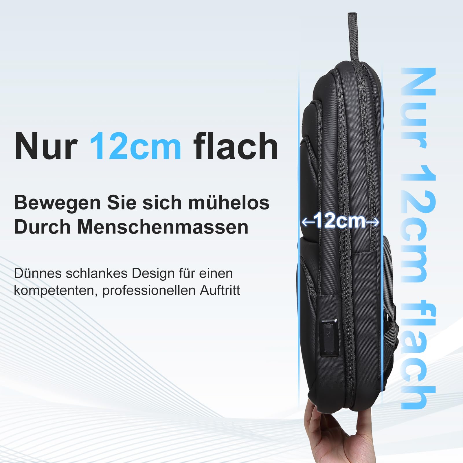 FENRUIEN Leichter Business Rucksack Herren 15.6 Zoll Wasserdicht Notebook Laptop Backpack Erweiterbar 15-23L mit USB-Ladeanschluss für Arbeit Schule, Schwarz