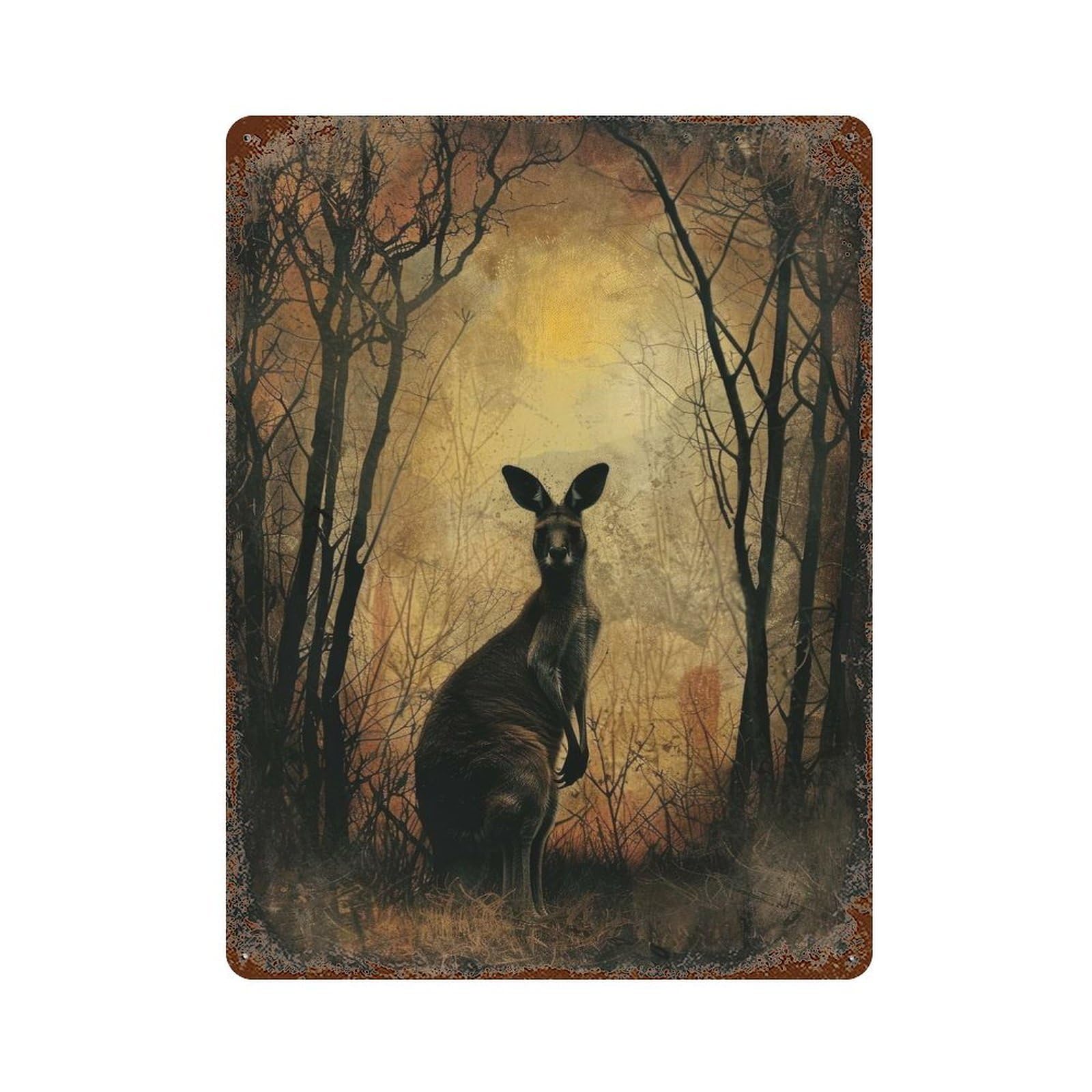 Retro Metal Sign with Desolate Kangaroo Design 15.7"x11.8", for Bistro, Counter And Cafe Decor, Shabby Chic Decor