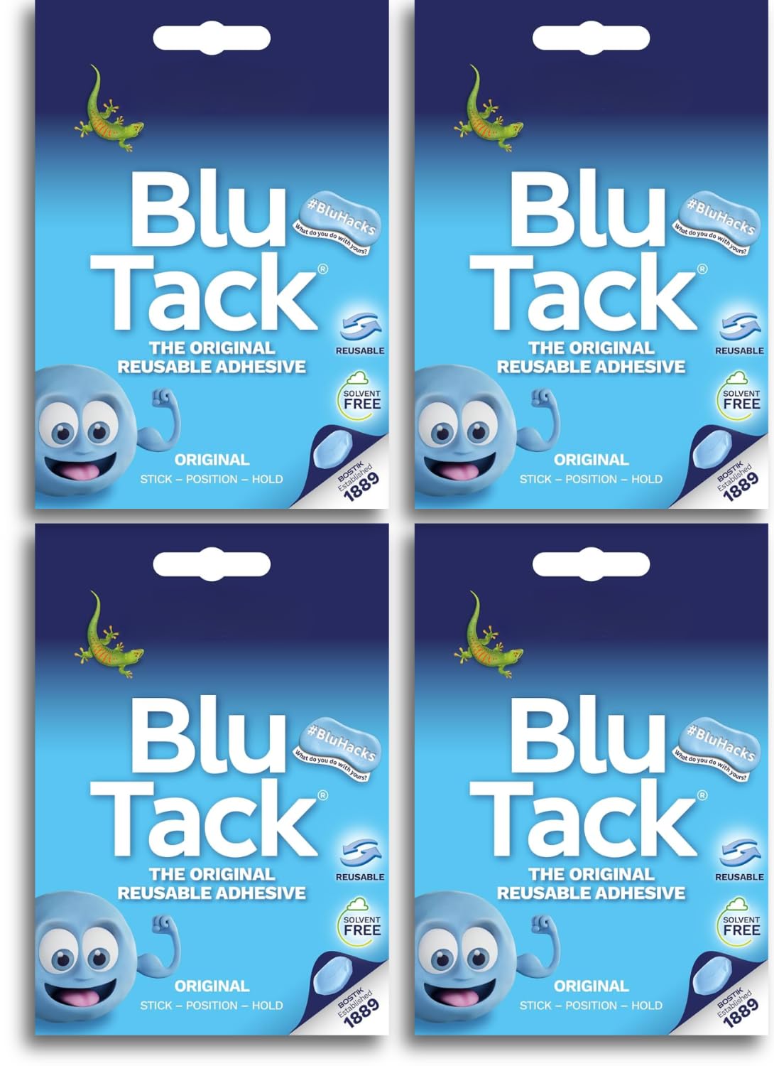 4x Bostik Blu Tack Original Reusable Adhesive Pack Home Office DIY Use BluHacks Smart Adhesives Alternative to Pins & Tape 60g