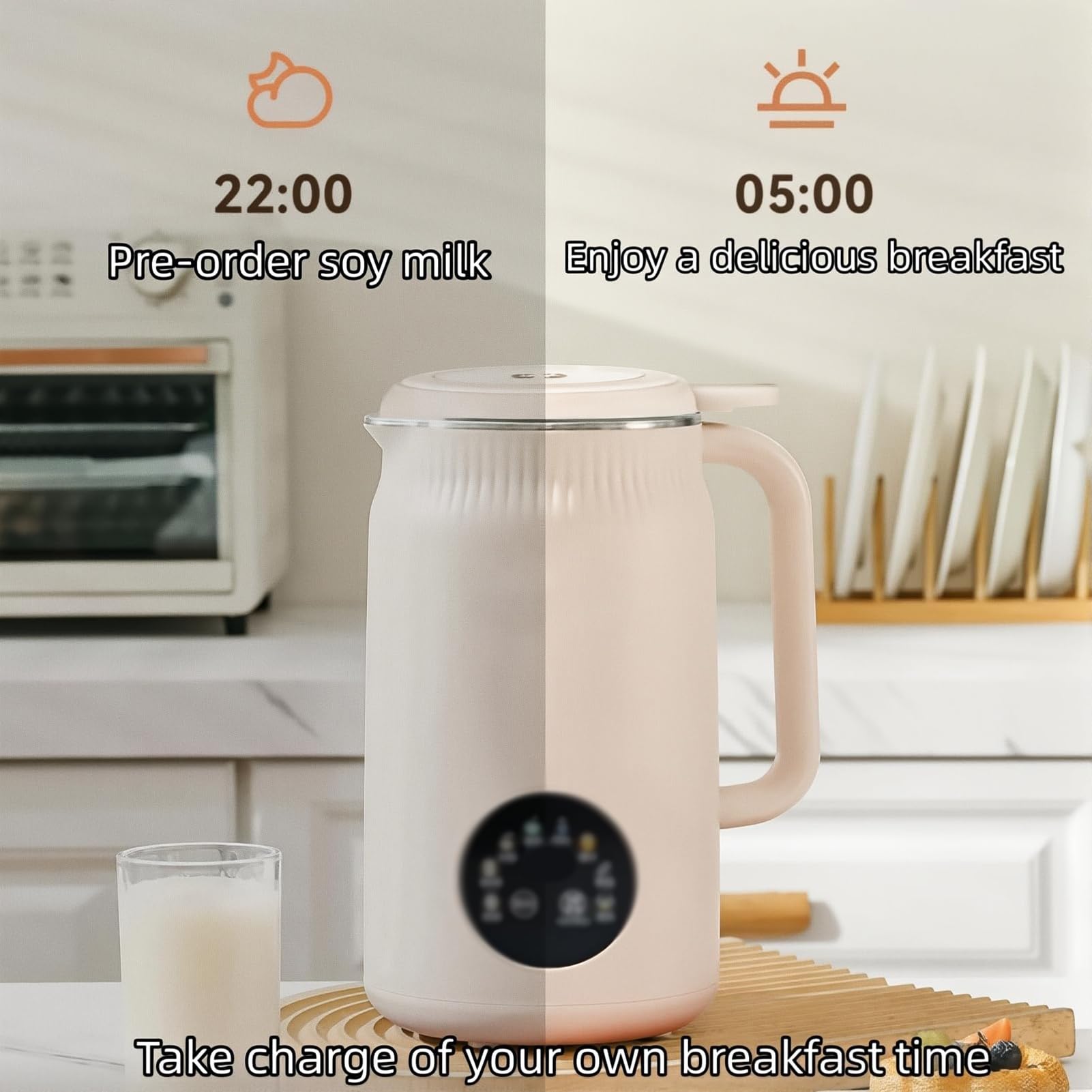 Urządzenie do Mleka Sojowego i Orzechowego 9-in-1 Automatyczna Maszyna do Mleka Migdałowego z 16-Ostrzowym Ostrzem i Samoczyszczeniem Jednym Przyciskiem Maszyna do Mleka Roślinnego do Mleka Sojowego
