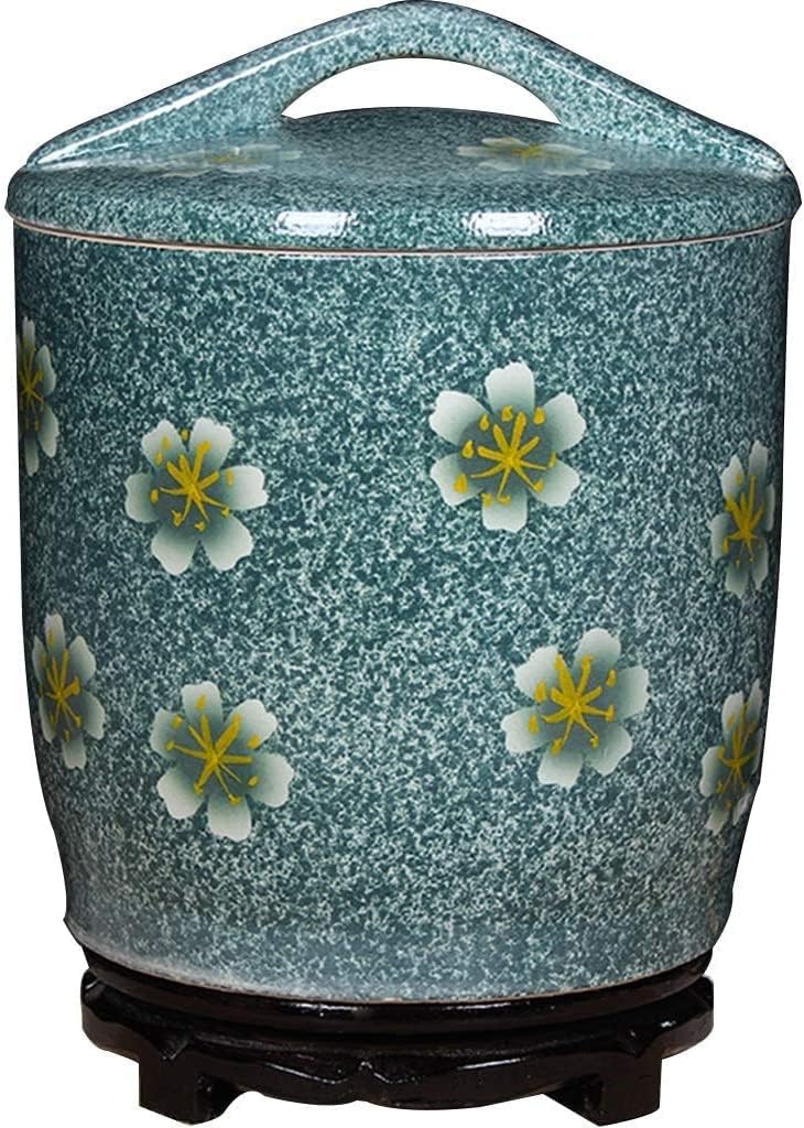 Food Storage Containe Rice Storage Containe Kitchen Creative Flour Jar Ceramic Large-Capacity Grain Dispenser Color Glaze Multigrain Storage Tank (Color : Blue Green Size : 5KG)
