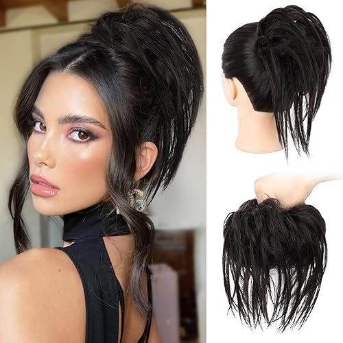 LUNDEREN Moño desordenado, pieza de cabello 100% humano, extensión de cabello despeinado, moño desordenado, pieza de cabello desordenado para mujer,