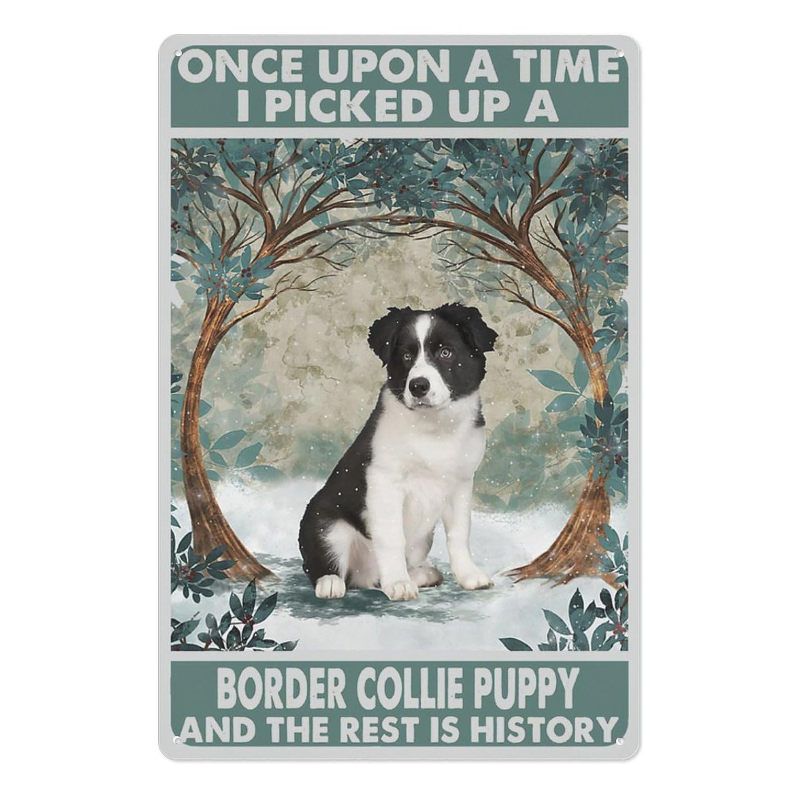 Vintage Metal Sign Border Collie Wall Decor Hanging Art, Once Upon A Time Picked Up A Puppy And The Rest Is History Sign Room Wall Artwork Metal Plaque Poster Decor for Home or Business Use 6x8 in