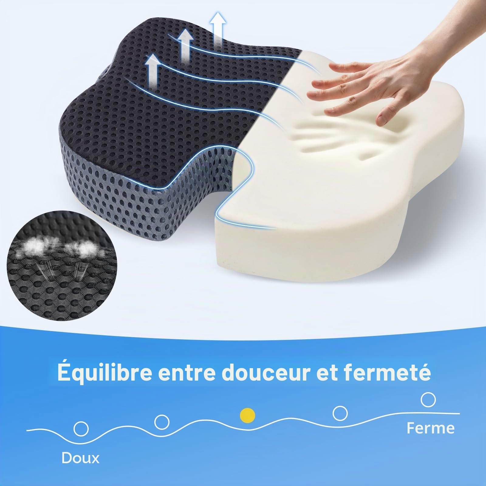 Qutool Grand Coussin d'assise en Mousse à mémoire de Forme Chaise de Bureau Coussin d'assise Confortable pour Une Assise Longue