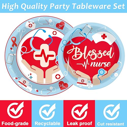 Miniatura 4 de Decoraciones de fiesta de graduación de enfermera, médico, suministros de fiesta de graduación de enfermería, juego de vajilla para 24 invitados,