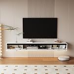 FurniNova Floating à haute brillance TV Reste avec 3 Portes, mur de 47'' TV Le Cabinet, sous TV Console,Place de médias flottants pour chambre à coucher salon(blanc)