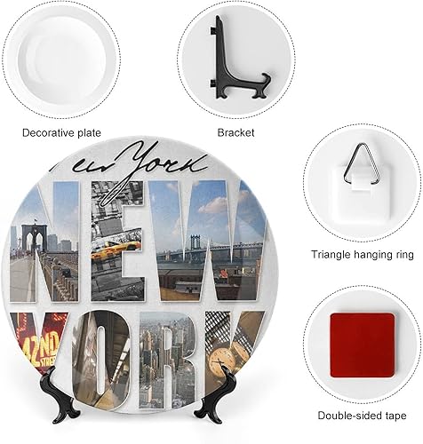 Miniatura 3 de XISUNYA Plato decorativo de 6 pulgadas, artesanía de cerámica de Nueva York, ciudad de Nueva York con diferentes áreas de impresión de Manhattan