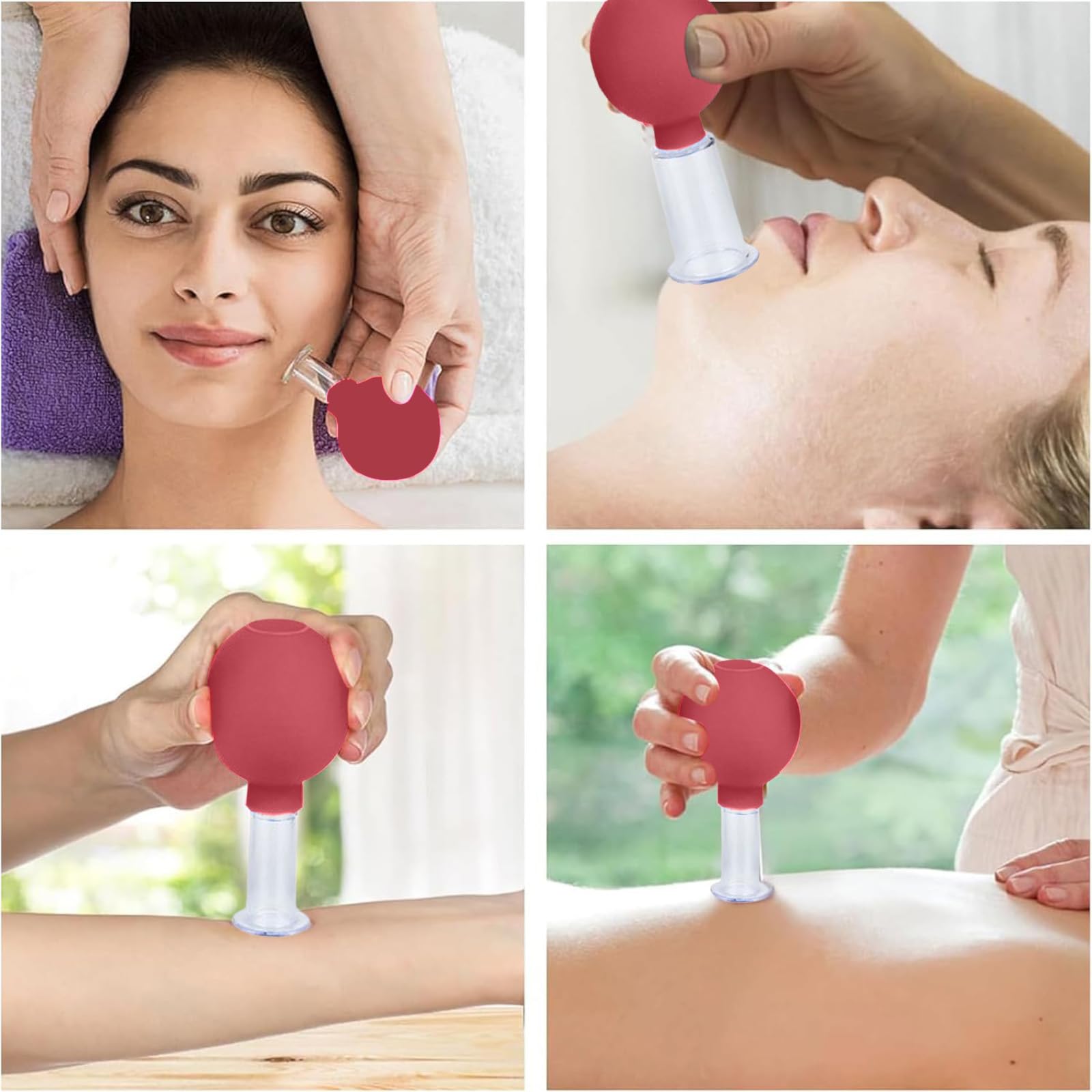4 Pièces Ensemble de Thérapie par Ventouses pour le Visage, tasse en plastique Ventouses Sous Vide,Pour massage - Avec forte puissance d'aspiration - Avec boule d'aspiration contre les tensions la cel