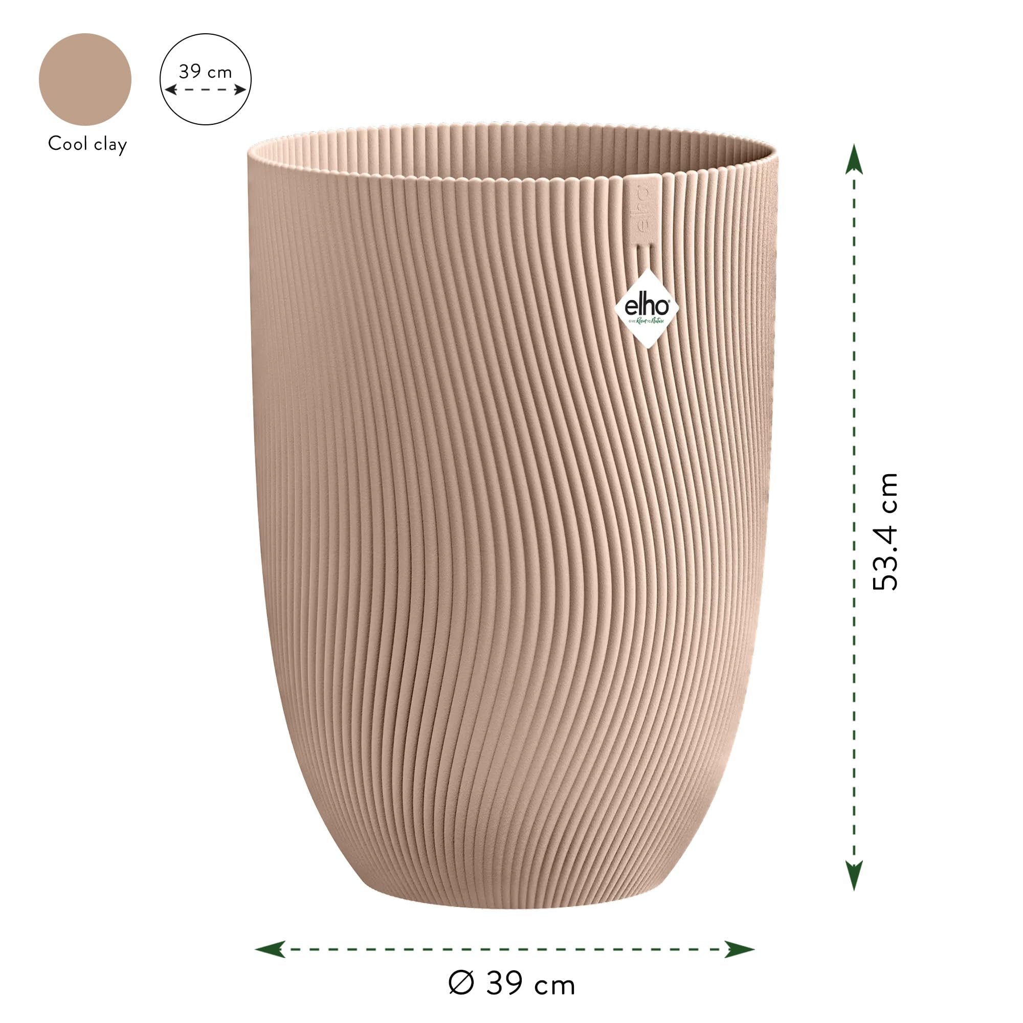 Elho Sereh High 40 - Vasi per Piante - Interno e Esterno - 100% Plastica Riciclata - Ø 39 x H 53.4 cm - Marrone/Cool Clay