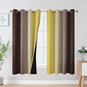 Estelar Textiler Brown and Yellow Blackout Curtains for Kids Room, Full Room Darkening Grommet Ombre Curtains for Bedroom, Thermal Insulated Light Blocking Gradient Drapes, 52Wx63L, 2 Panels