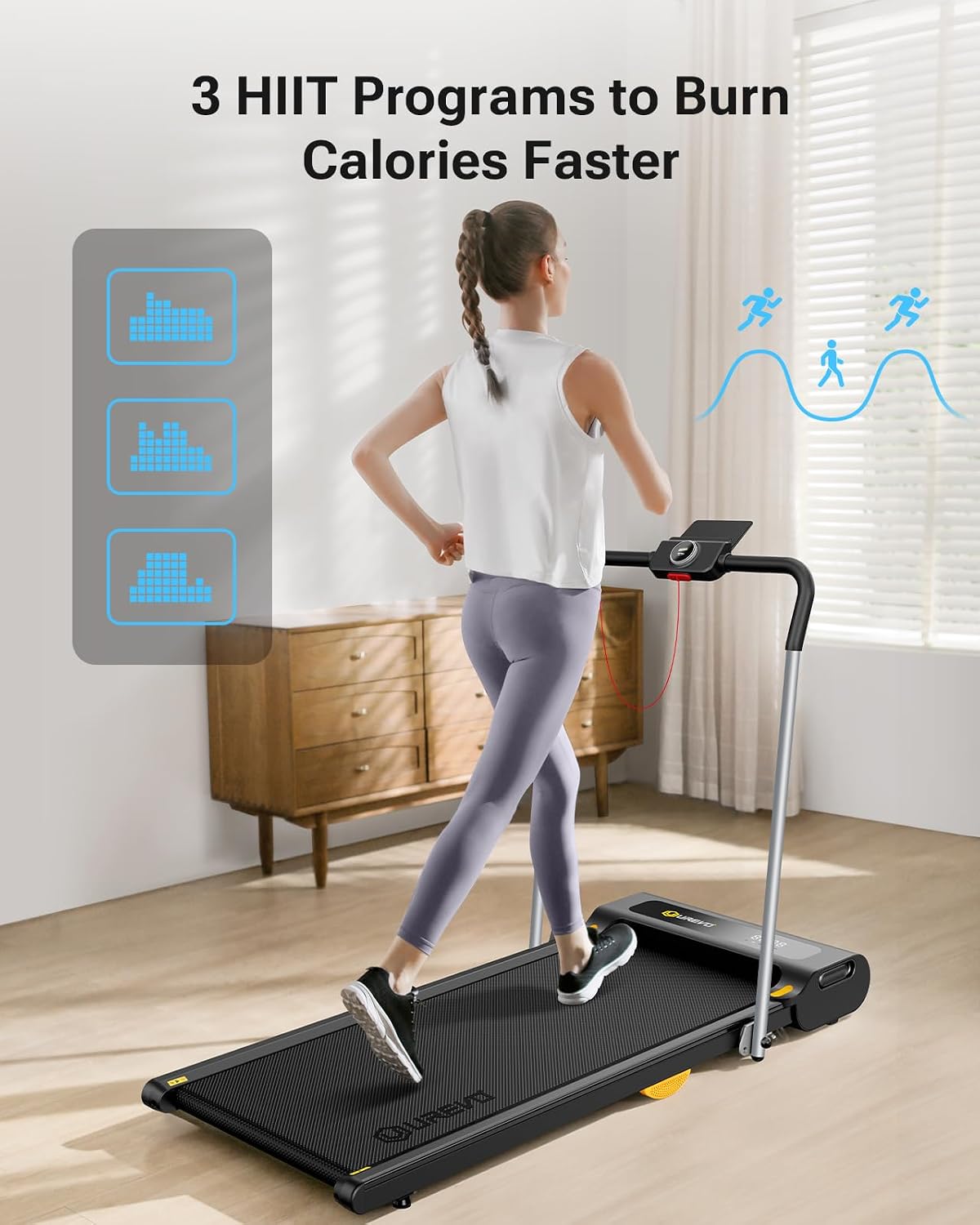 UREVO Under Desk Treadmill, Walking Pad, 0.6-7.6 Mph 2 in 1 Folding Treadmill with Smart Rotary Console,Including 3 HIIT Modes, 2.5 HP Treadmills for Home Office