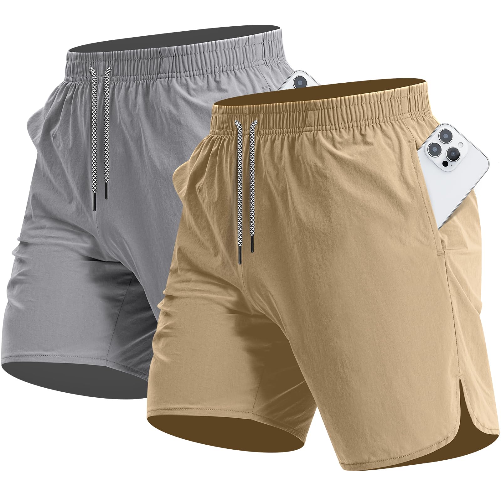 CANGHPGIN 2 Pack Men's Running Athletic Shorts 7'' Quick Dry Sports Gym Shorts with Pockets, Exercise Workout Shorts Men