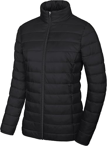 Miniatura 2 de MAGCOMSEN Chaqueta acolchada ligera para mujer, con 4 bolsillos, con cremallera, cuello alto, forro polar de invierno