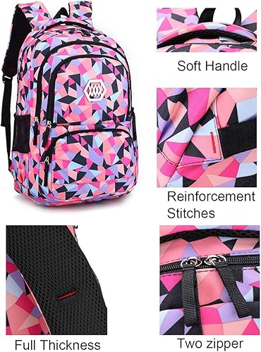 Miniatura 4 de JiaYou Niña Flor Impreso Primaria Junior High University School Bag Bookbag Mochila, 2# Rosa-3pcs, Viajar