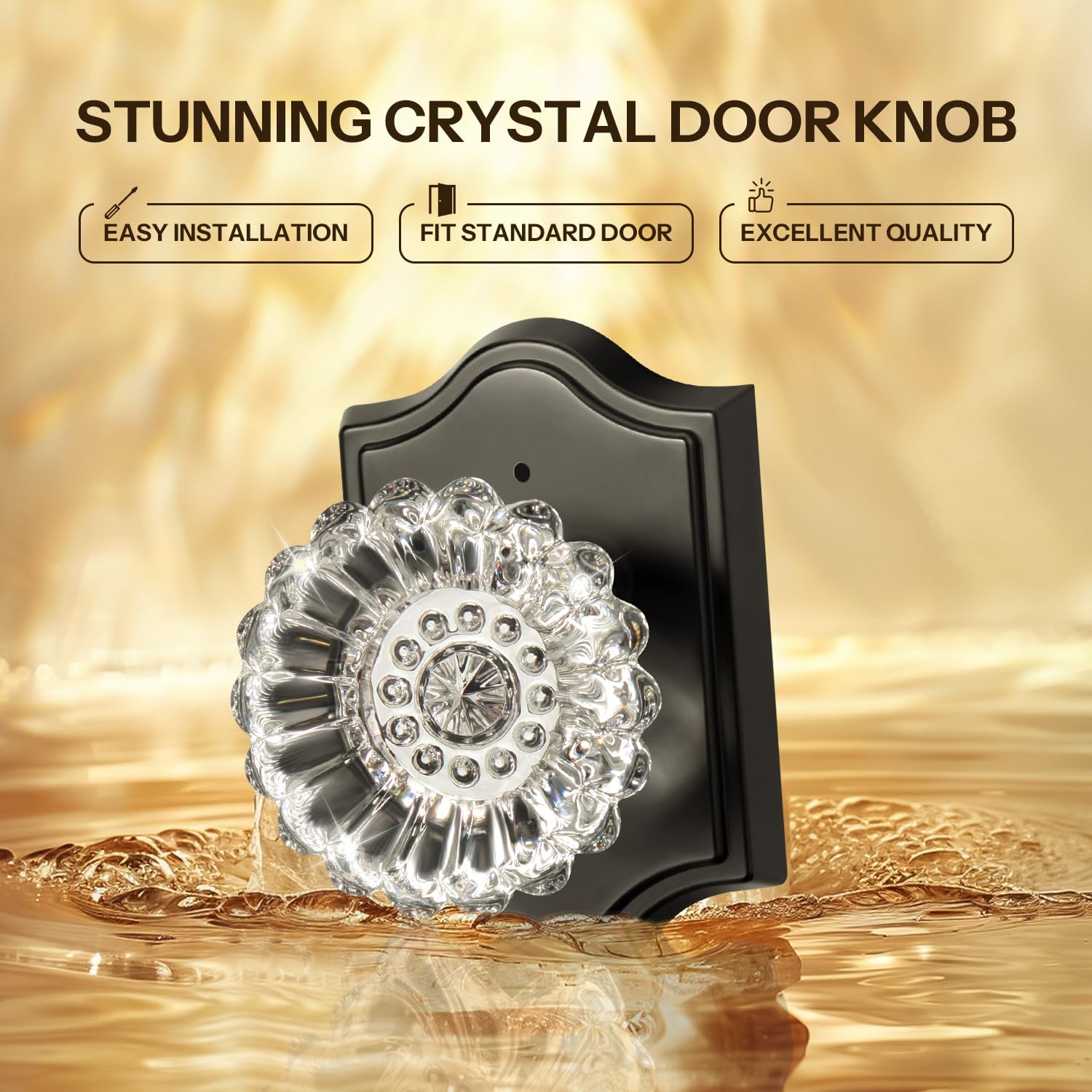 Matte Black Privacy Door Knob - Secure Glass Lock -2