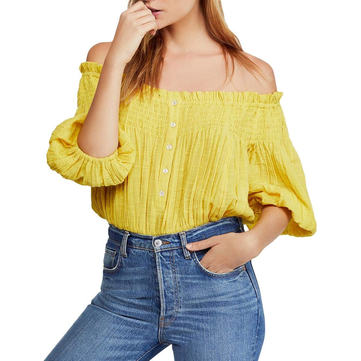 Haut court jaune extensible en gaze pour silhouette affinée S - 3