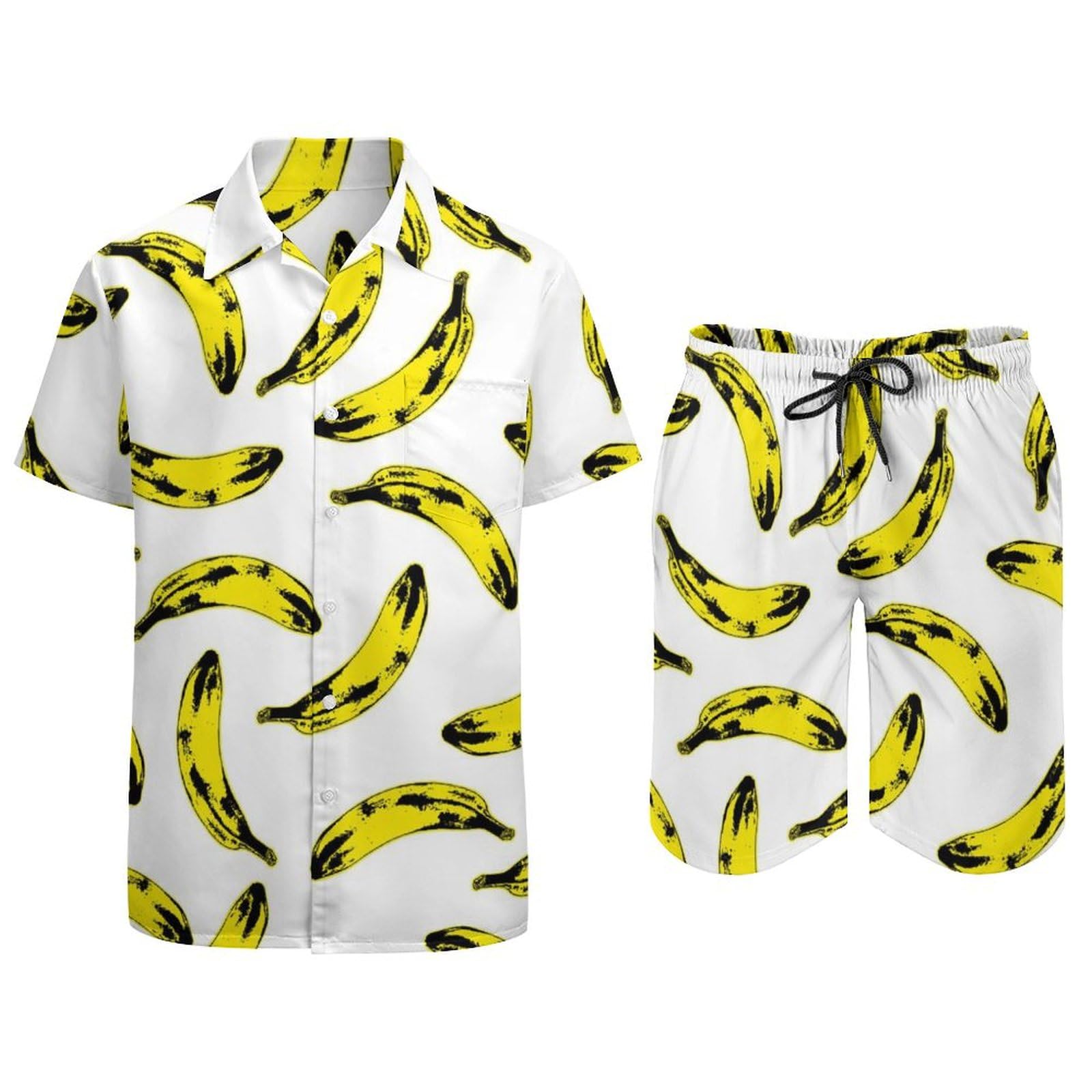 Banane Herren Hawaiihemd Und Strandhose Button Down Outfit Kurzarm Hawaii Hemd Zweiteiler S