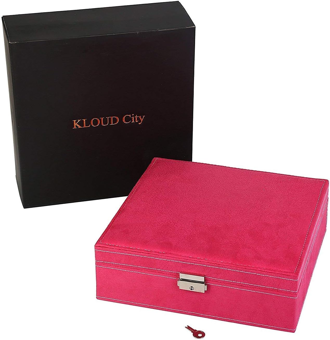 KLOUD City two-layer jewelry box organizer display storage case with lock-Hot Pink