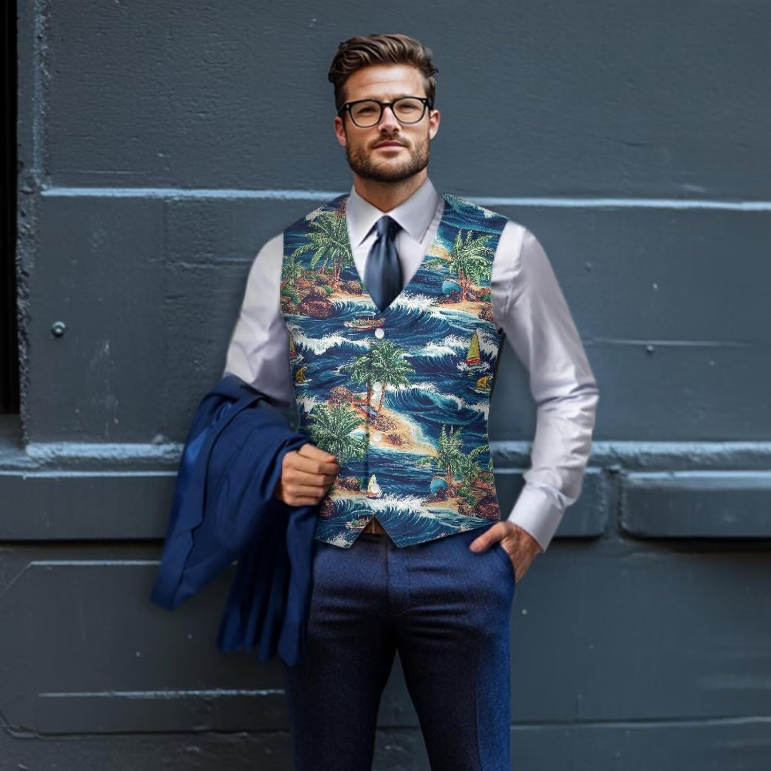 Men's Holiday Suit Vest Lightweight Waistcoat Slim Fit Jackets V-neck Button Down Suitable for Festivals