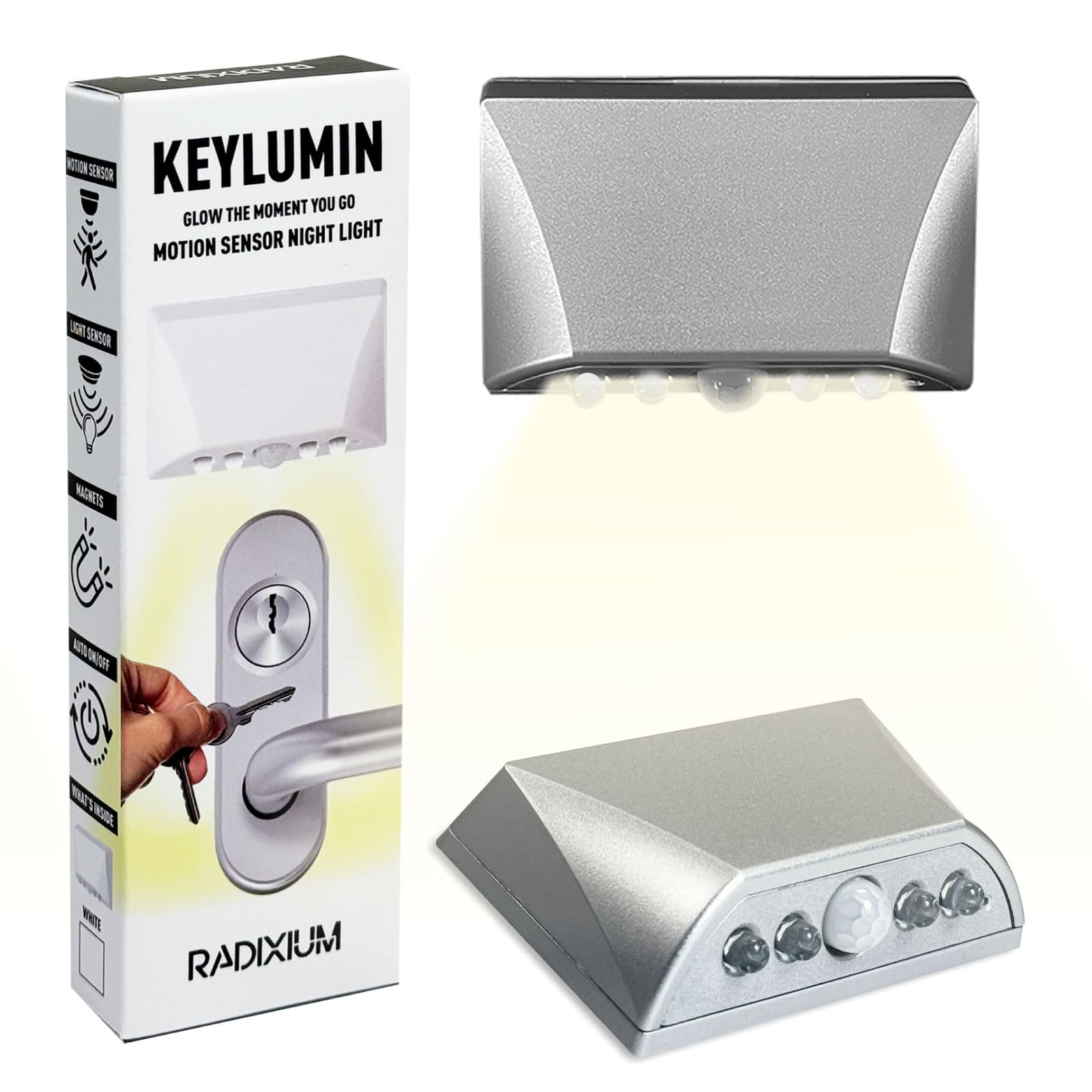 LIBERATECH Silver 1 Pack Motion Sensor Keyhole Light - Automatic on/Off Infrared LED, Suitable for Front Doors, corridors, Stairs in The Dark | 3-Way Installation
